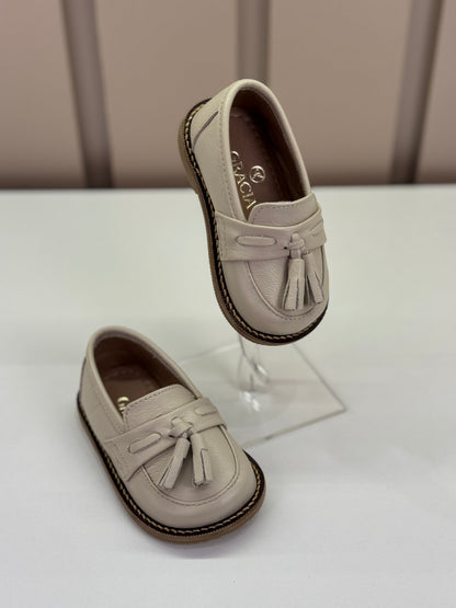 Mocassim Infantil Couro Tassel João Off White - Gracia