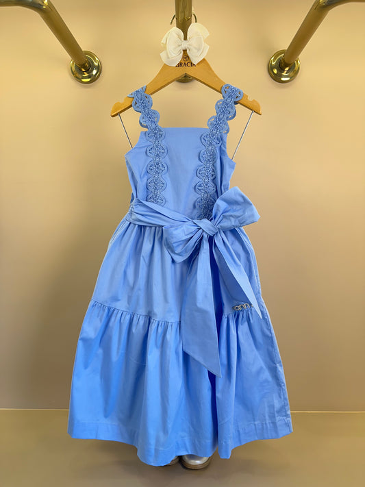 Vestido Infantil Azul Claro Rendinha Laço Maxxi - Animê