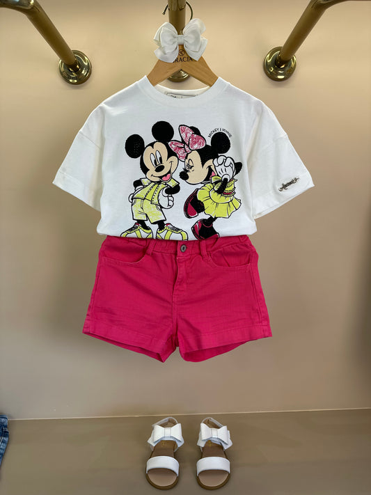 Conjunto Infantil Blusa Mickey e Minnie e Shorts Pink Neon - Animê