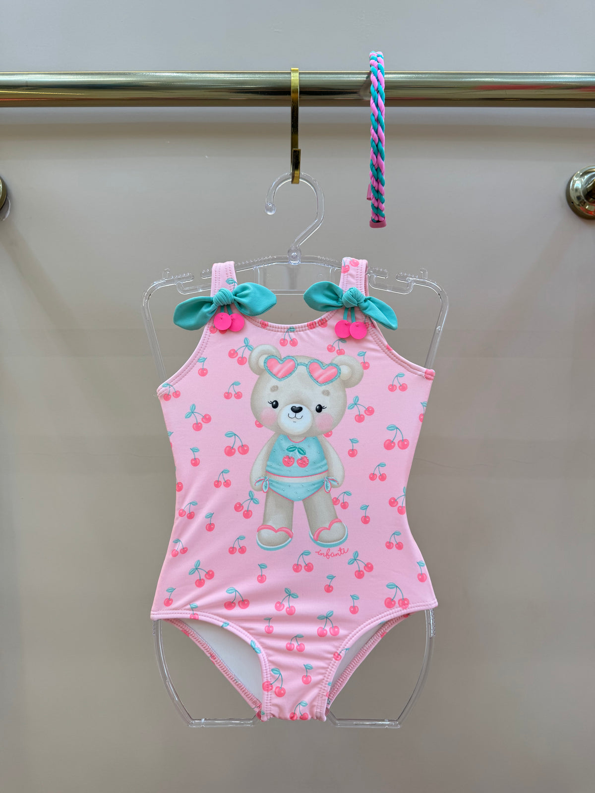 Maiô Infantil Rosa Est. Ursinha e Cereja - Infanti