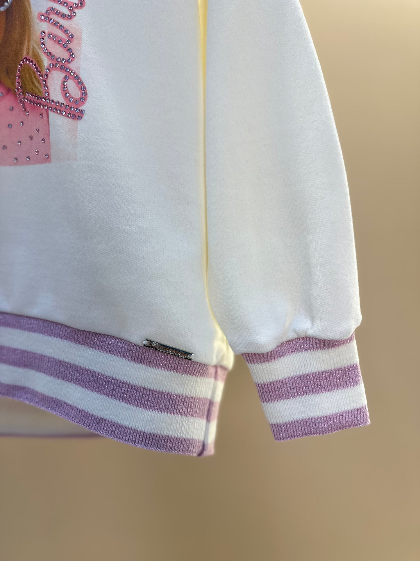 Blusa Moletom Infantil Patche Barbie Cristais Off White - Pituchinhus