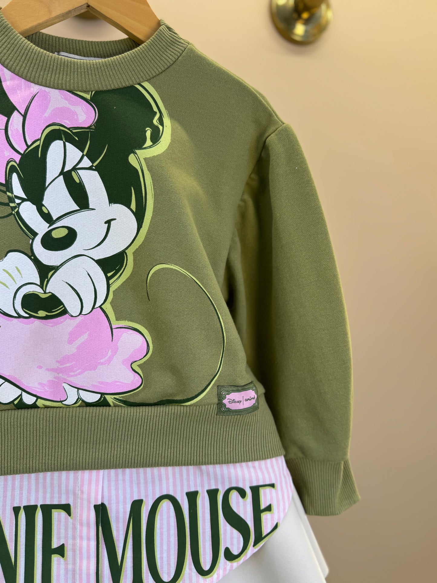 Conjunto Infantil Casaco Minnie Mouse Verde Forest e Saia Couro Tech Bege Vanilla - Animê
