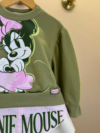 Conjunto Infantil Casaco Minnie Mouse Verde Forest e Saia Couro Tech Bege Vanilla - Animê