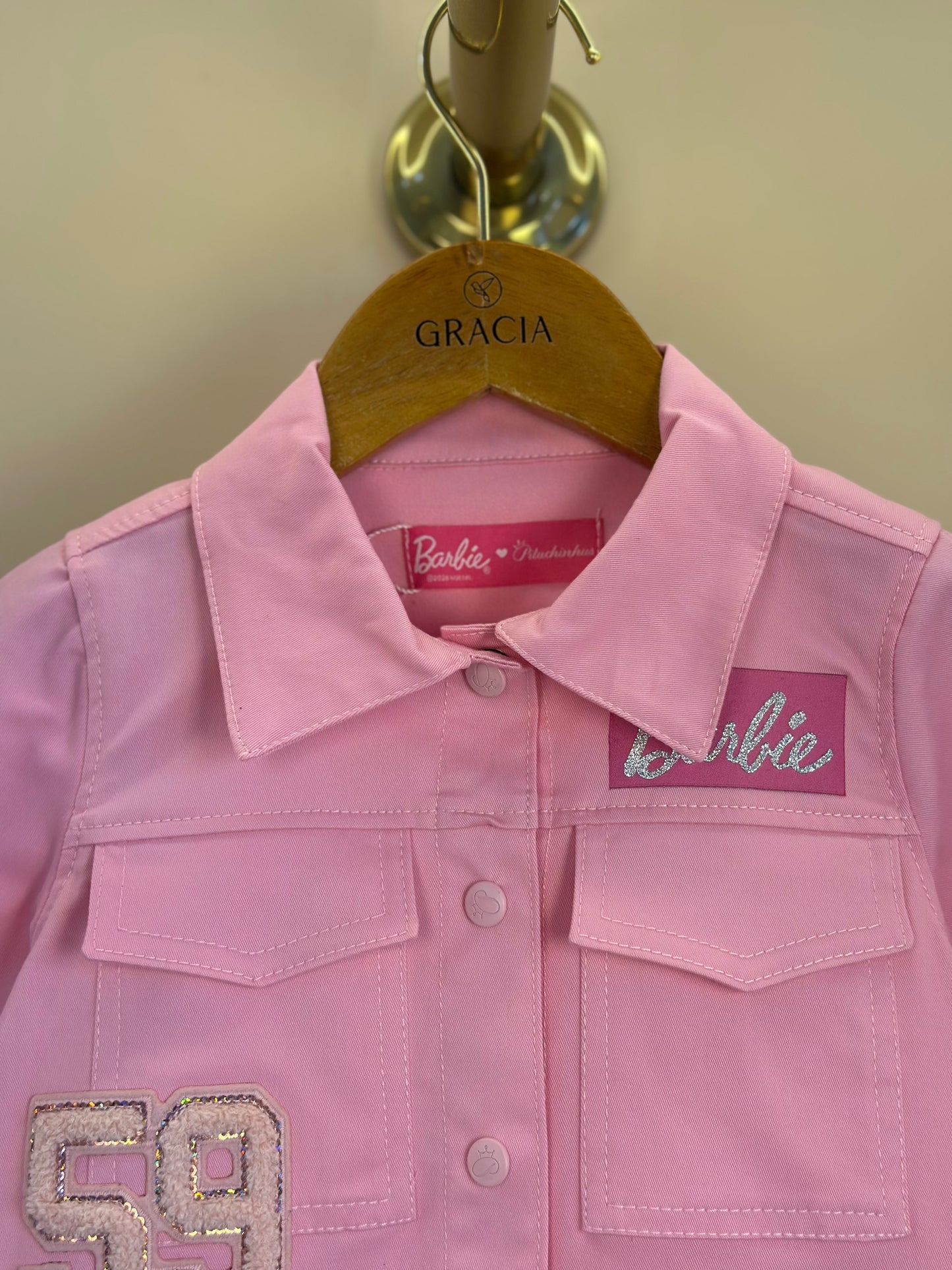 Vestido Infantil Sarja Bolsos Patches Barbie Rosa Romântico - Pituchinhus