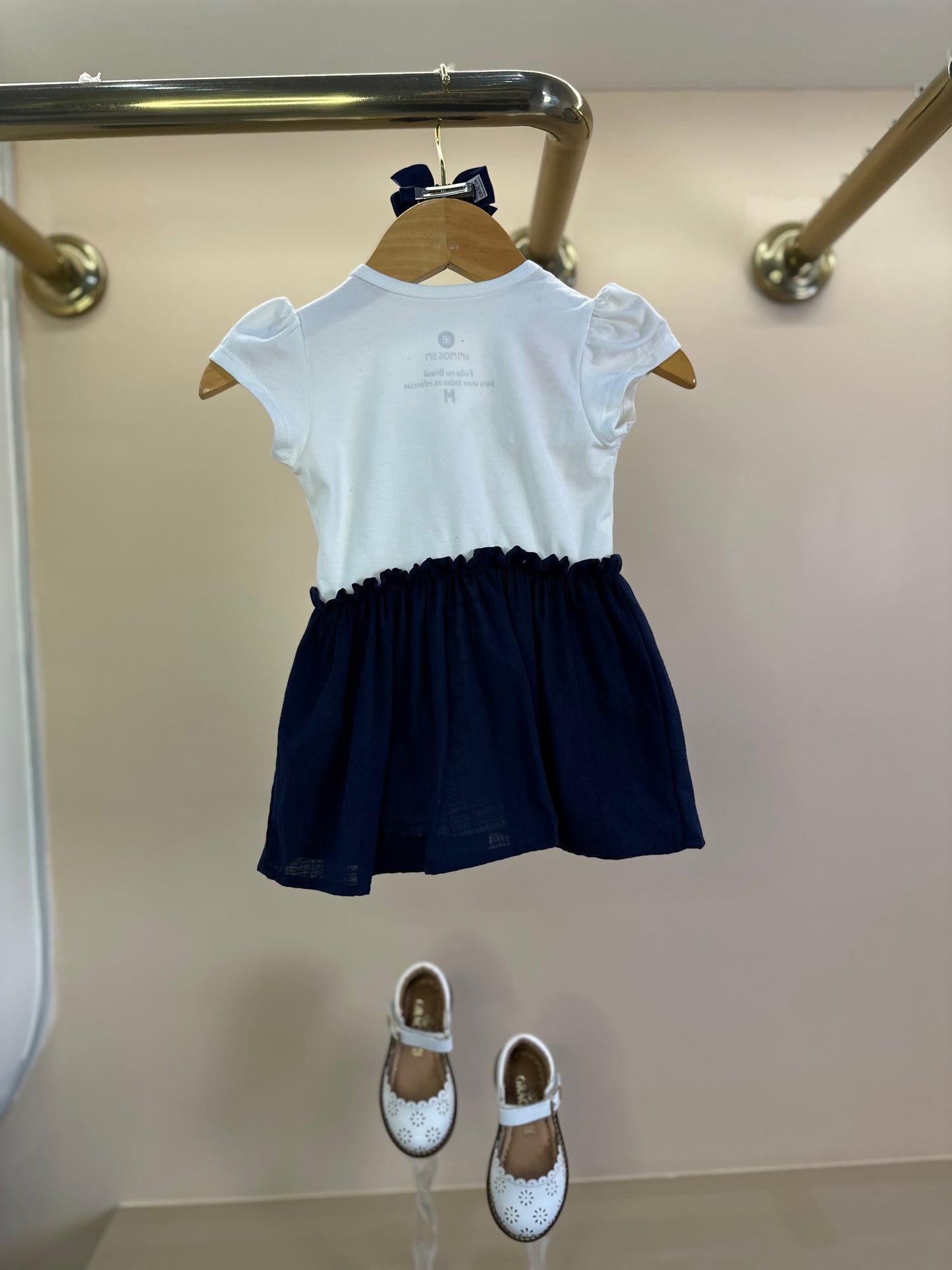 Vestido-body Bebê Algodão Ursinha Saia Linho Marinho - Um Mais Um