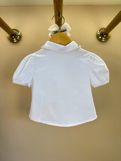 Camisa Infantil Algodão Gola Cristais Branca - Gabriela Aquarela