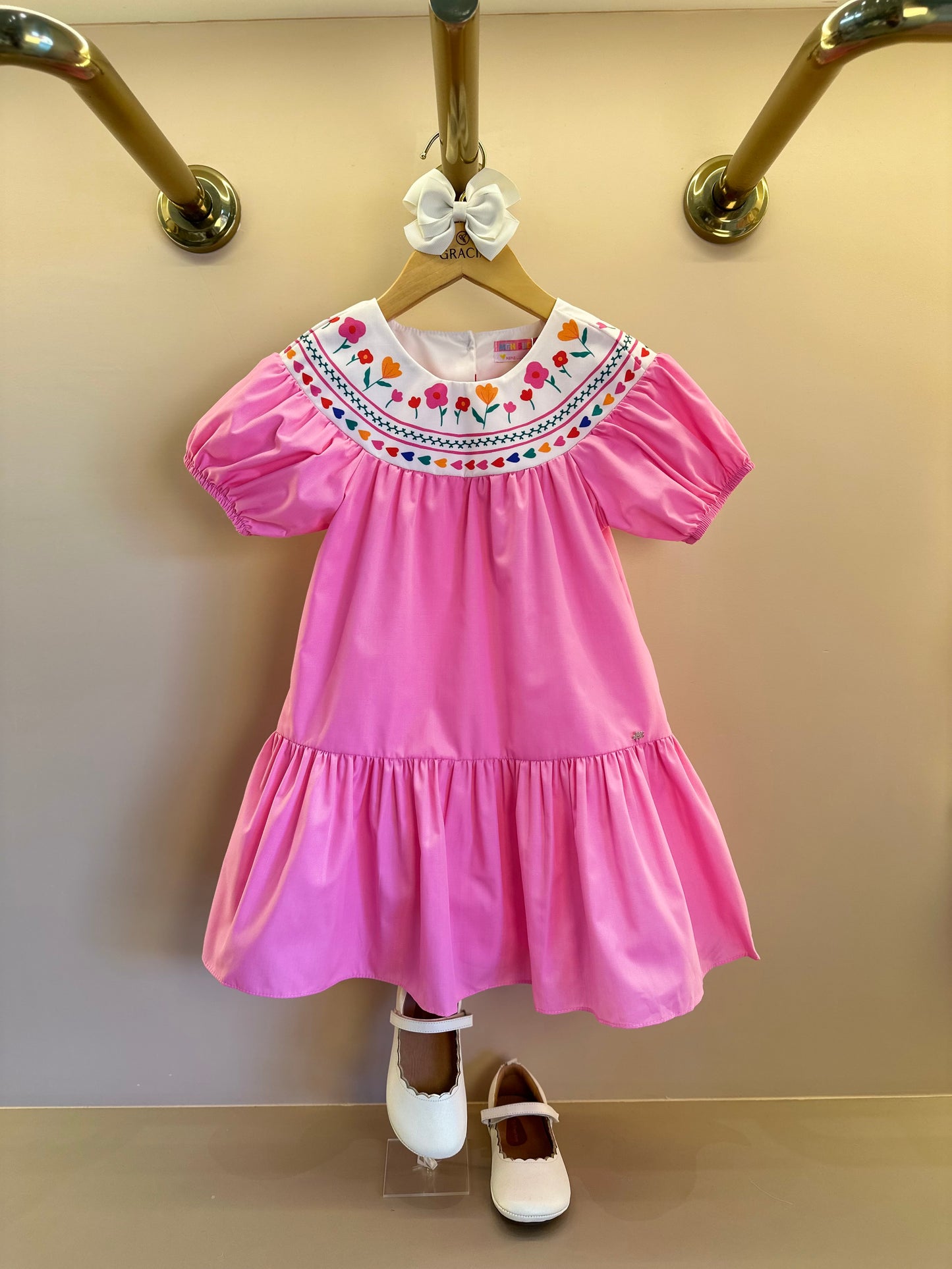 Vestido Infantil Algodão Rosas e Corações na Gola - Mon Sucre