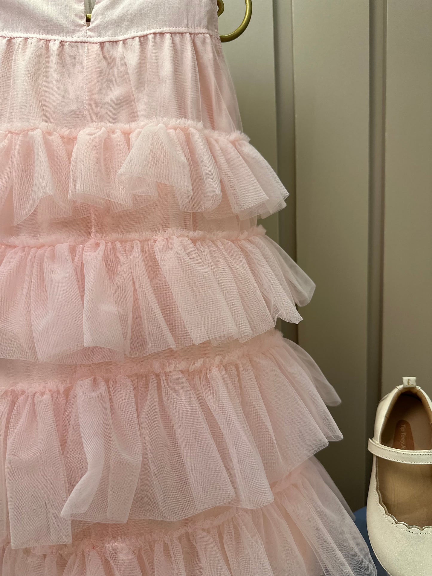Vestido Infantil Tule Camadas Babados Laço Rosa Fada - Pituchinhus