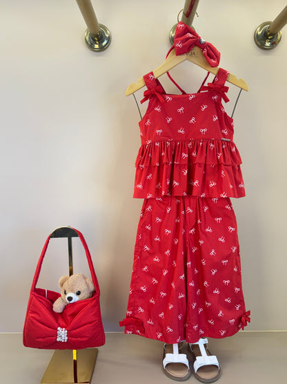 Conjunto Infantil Blusa Babados Lacinhos e Calça Pantacourt Lacinhos - Pituchinhus