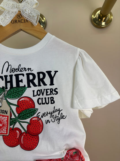 Conjunto Infantil Blusa Cherry e Shorts Saia Laço Lateral - Momi