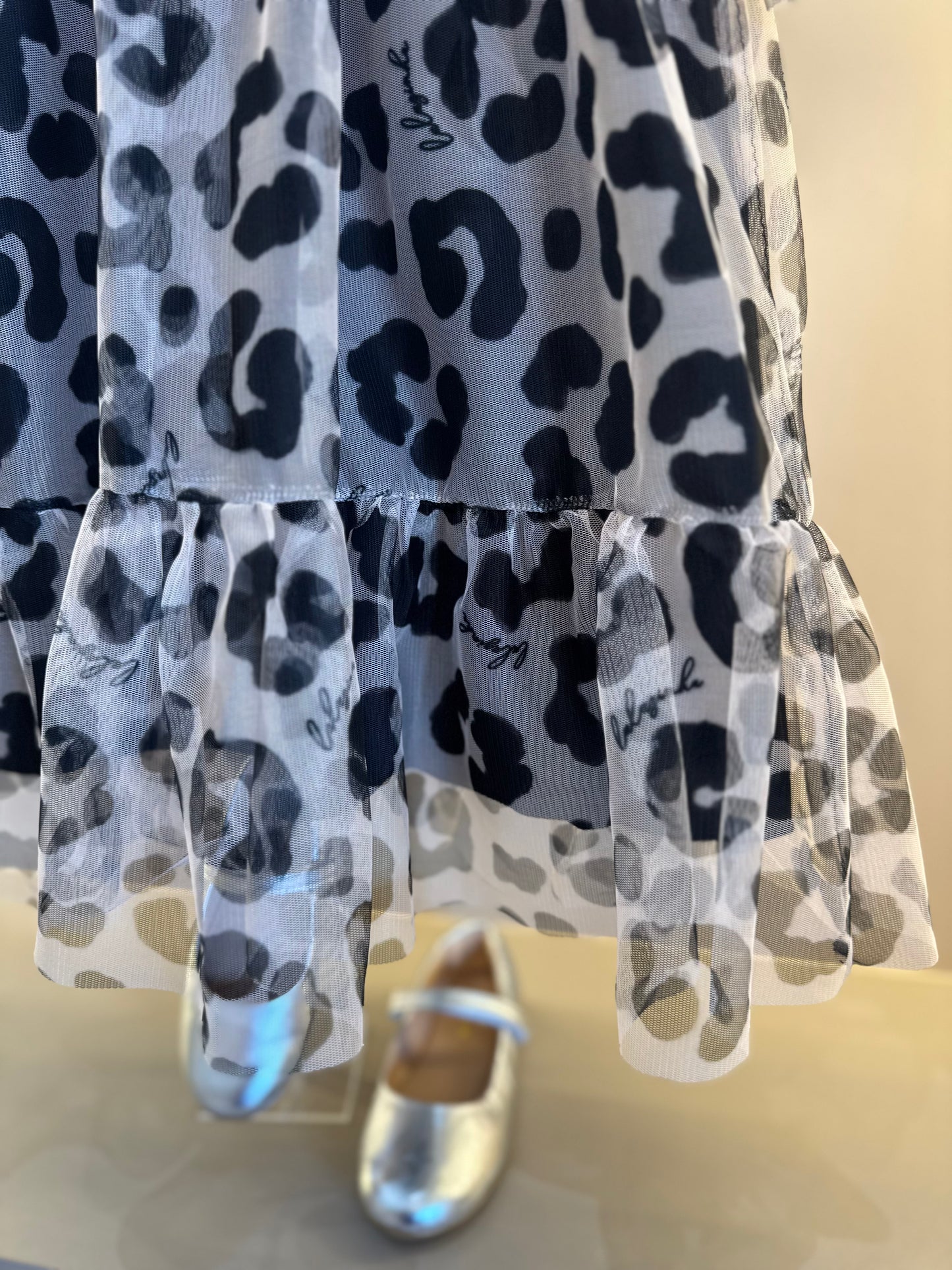 Vestido Infantil Rodado Tule Esclusivo Animal Print Aplicação Laço Strass - Luluzinha