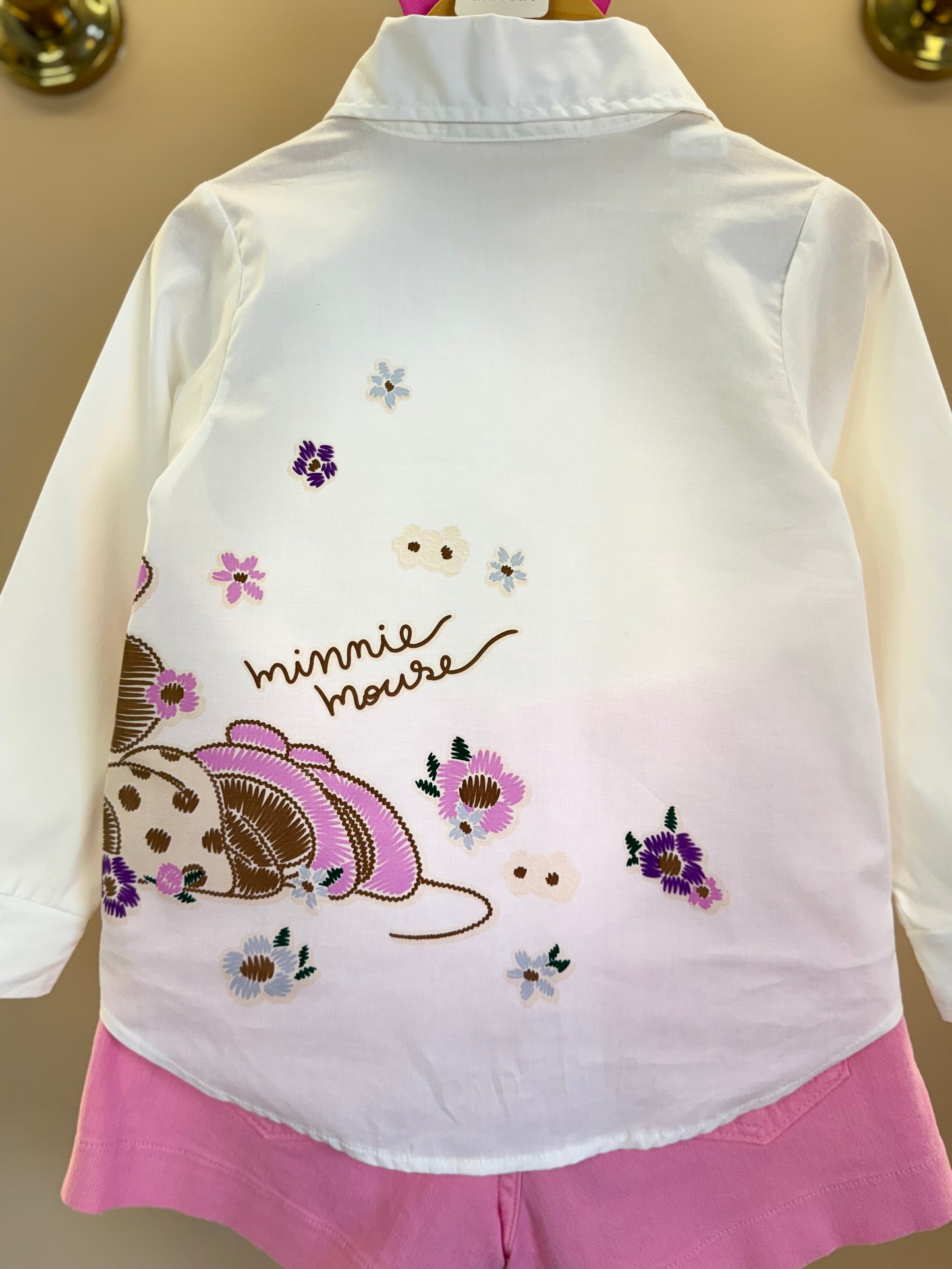 Conjunto Infantil Camisa Minnie Flores e Shorts-saia Sarja Rosa Girly - Animê Petite