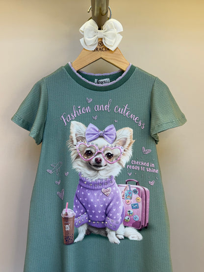 Vestido Infantil Algodão Fress Fashion & Cuteness Verde Ultramarine - Infanti