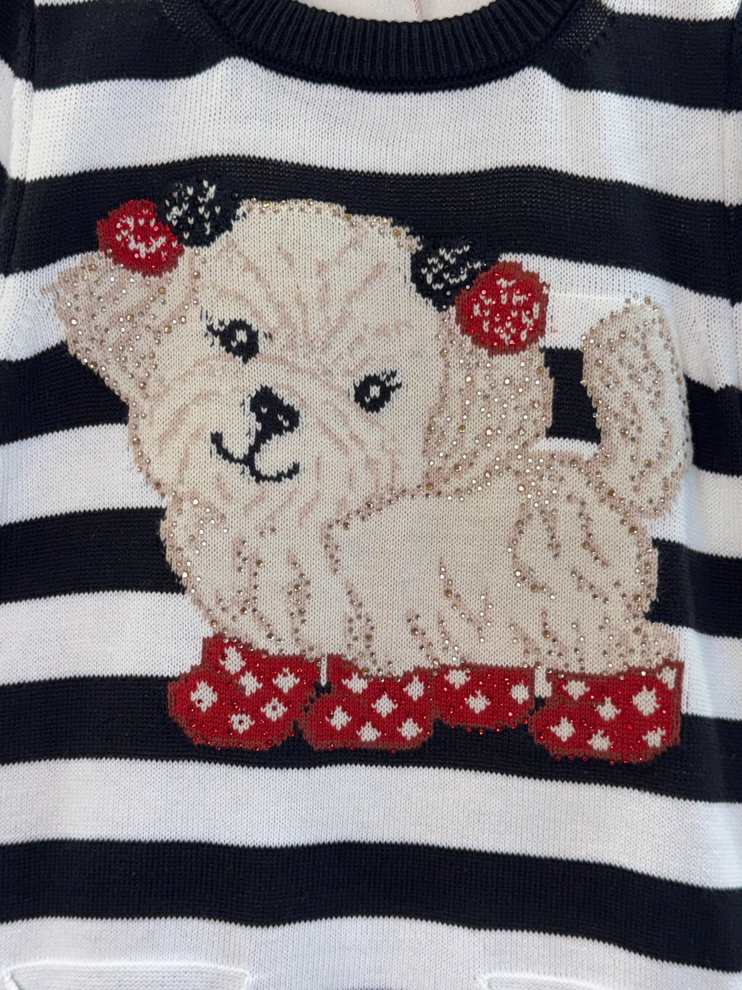 Vestido Infantil Tricot Listrado Cachorrinho Cristais - Pituchinhus