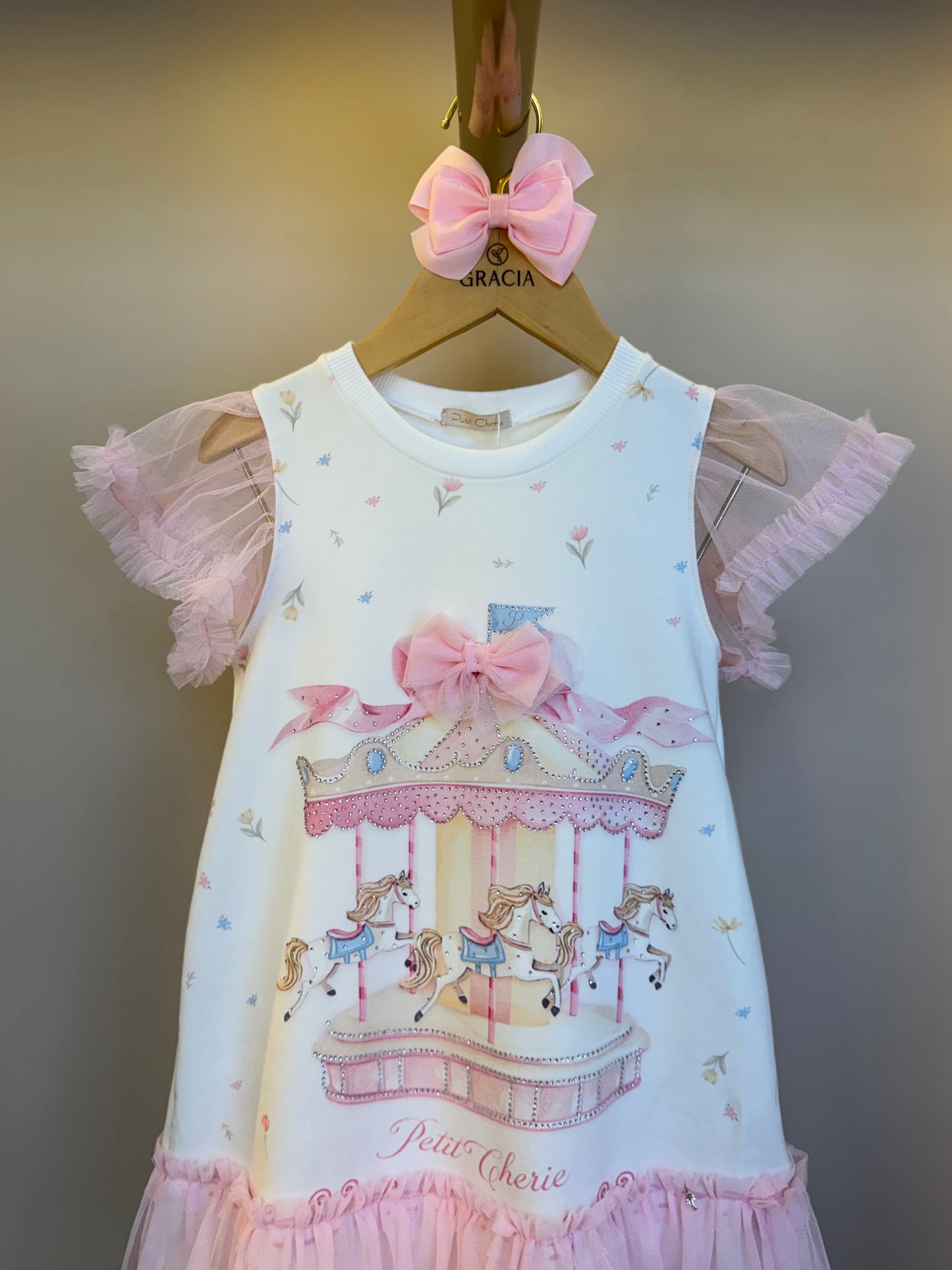 Vestido Infantil Carrossel Com Tule Rosa - Petit Cherie