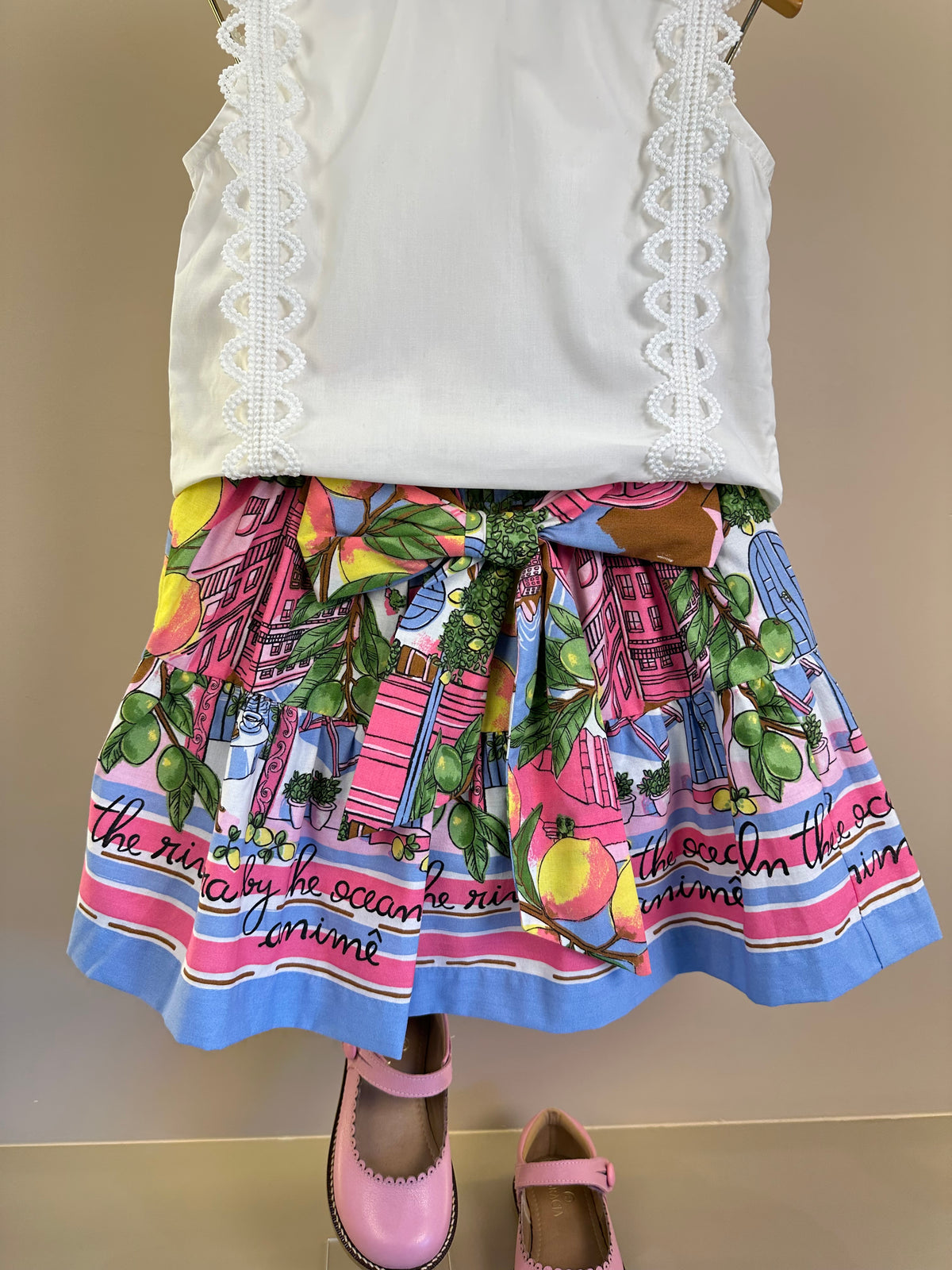 Conjunto Infantil Regata Rendinha e Saia Estampa Limões Laço Maxxi - Animê