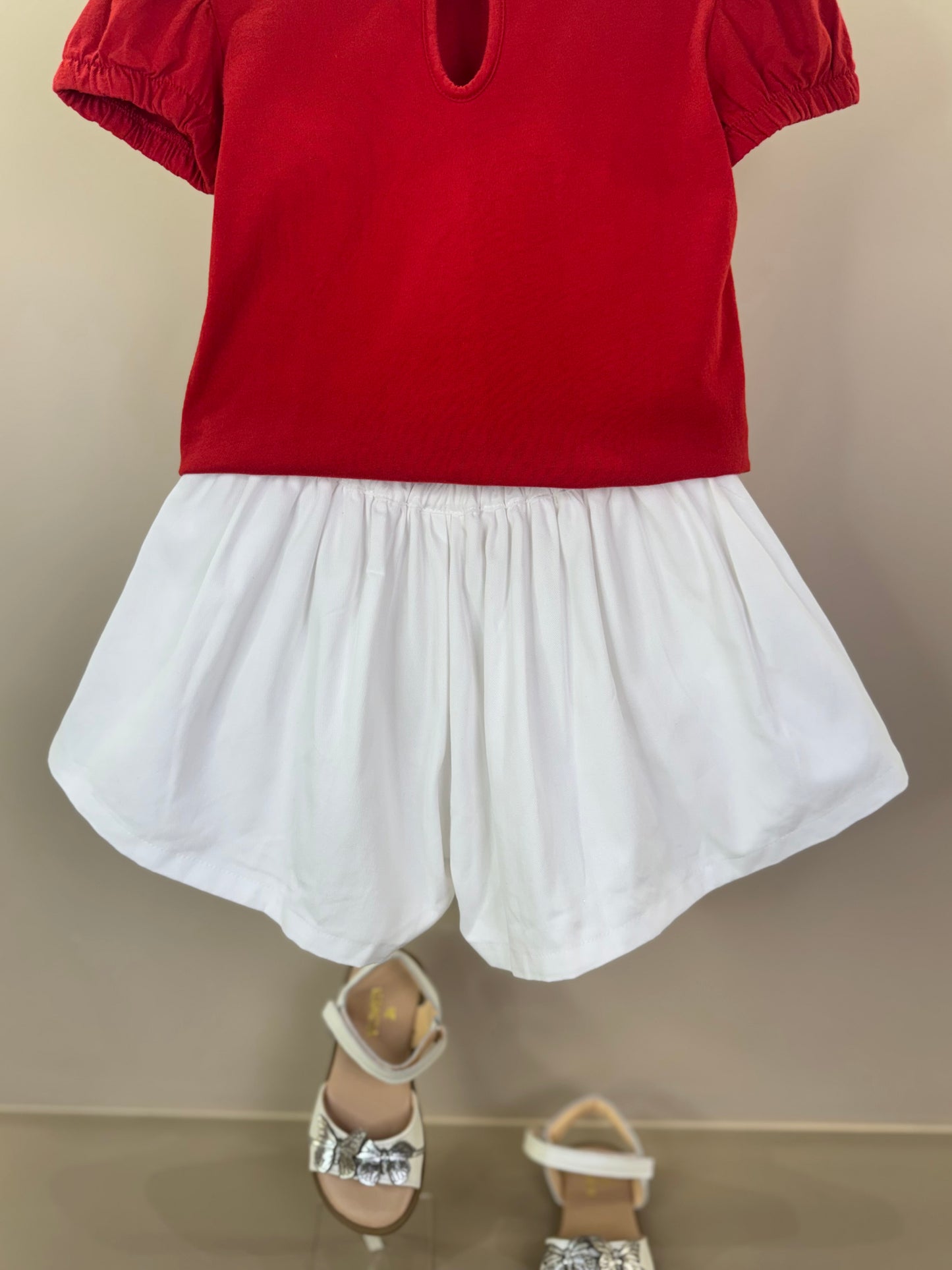 Conjunto Infantil Blusa Algodão Mangas Balonê e Short Evasê Sarja - Beabá