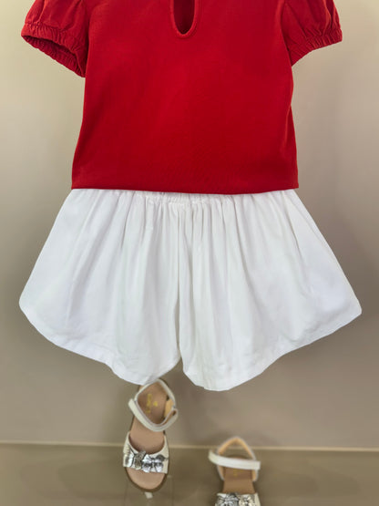 Conjunto Infantil Blusa Algodão Mangas Balonê e Short Evasê Sarja - Beabá