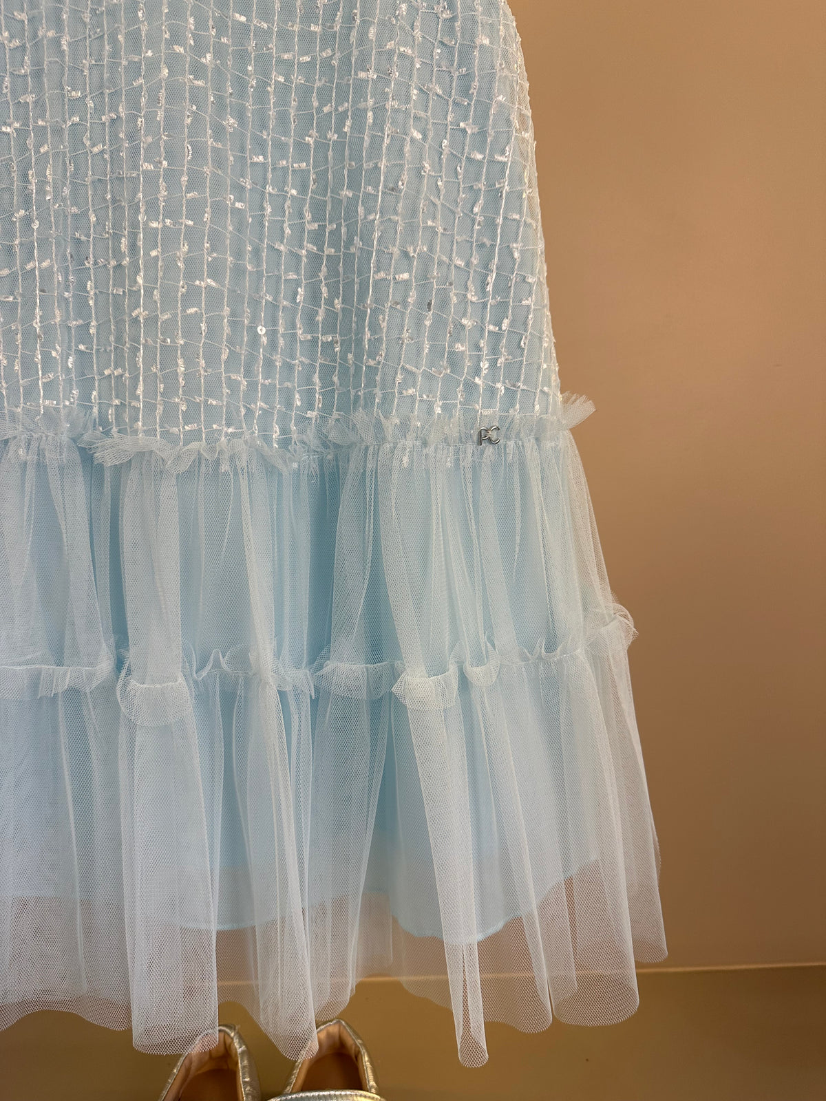 Vestido Infantil Texturizado Em Tule Azul - Petit Cherie