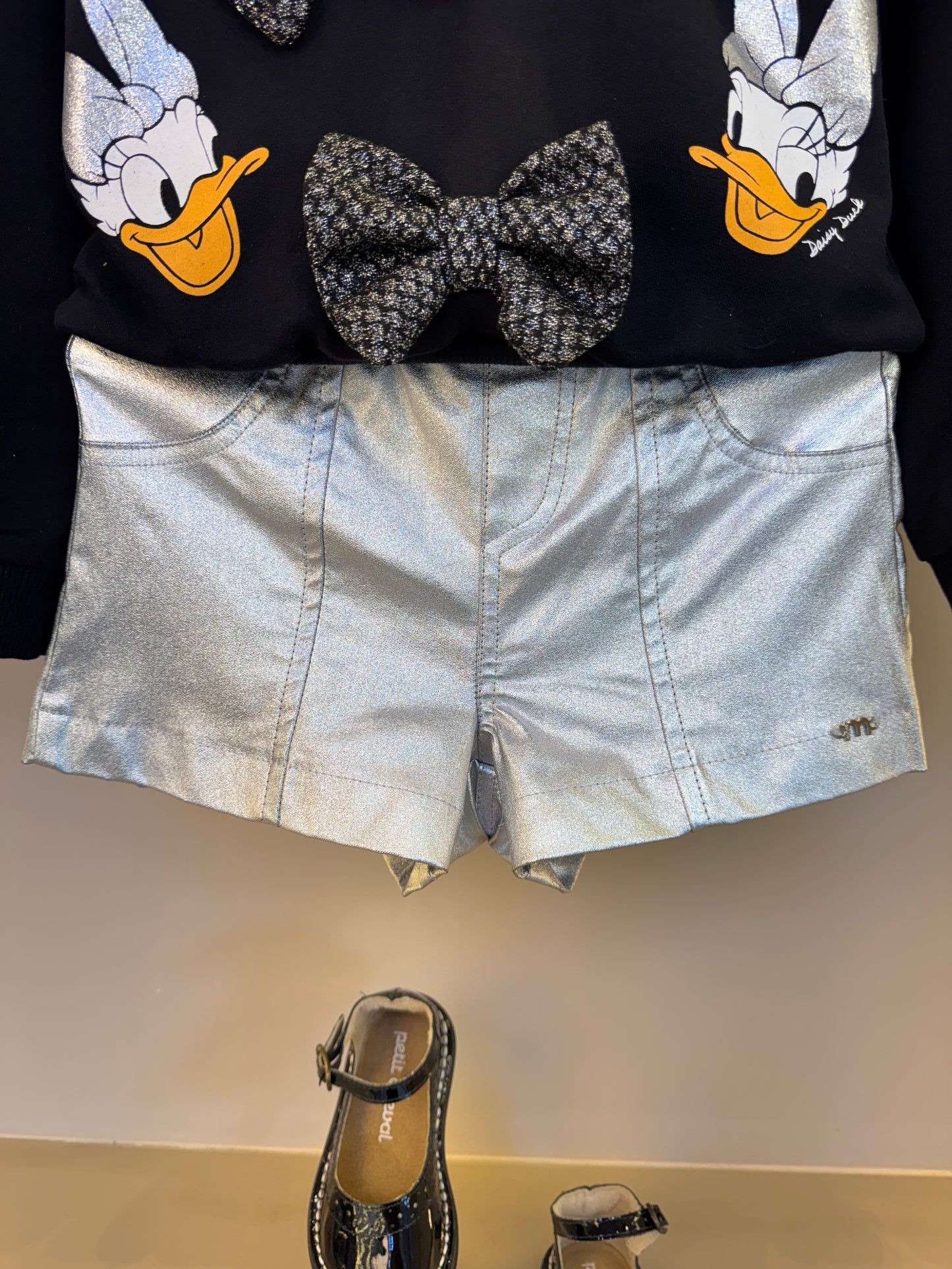 Conjunto Infantil Casaco Daisy Laços com Shorts Bengaline Metalizado - Momi
