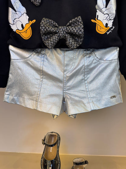 Conjunto Infantil Casaco Daisy Laços com Shorts Bengaline Metalizado - Momi