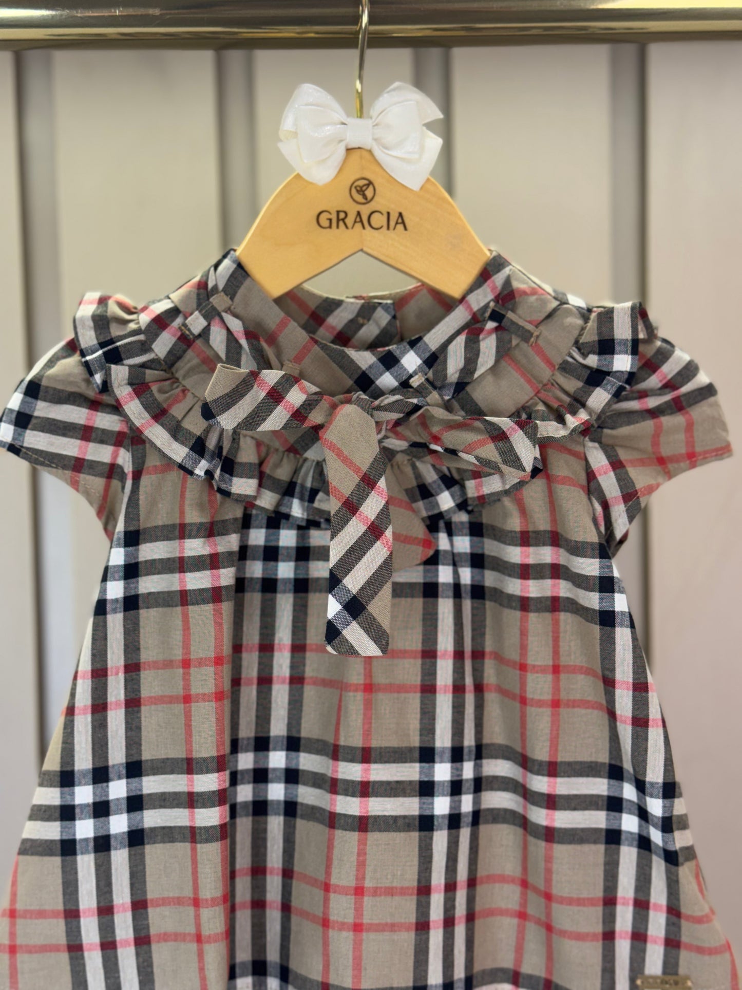 Conjunto Baby Algodão Bata Xadrez e Legging Preta - Um Mais Um