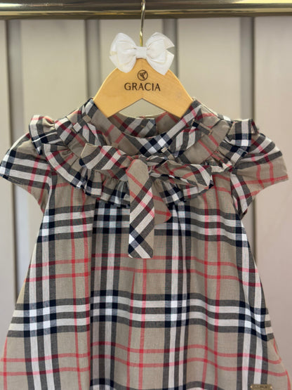 Conjunto Baby Algodão Bata Xadrez e Legging Preta - Um Mais Um