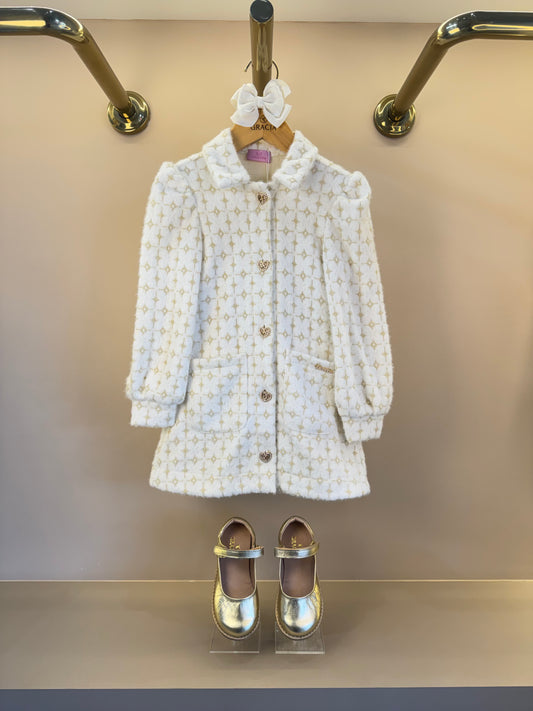 Vestido Infantil Tricot Off White Botões Frontais - Luluzinha