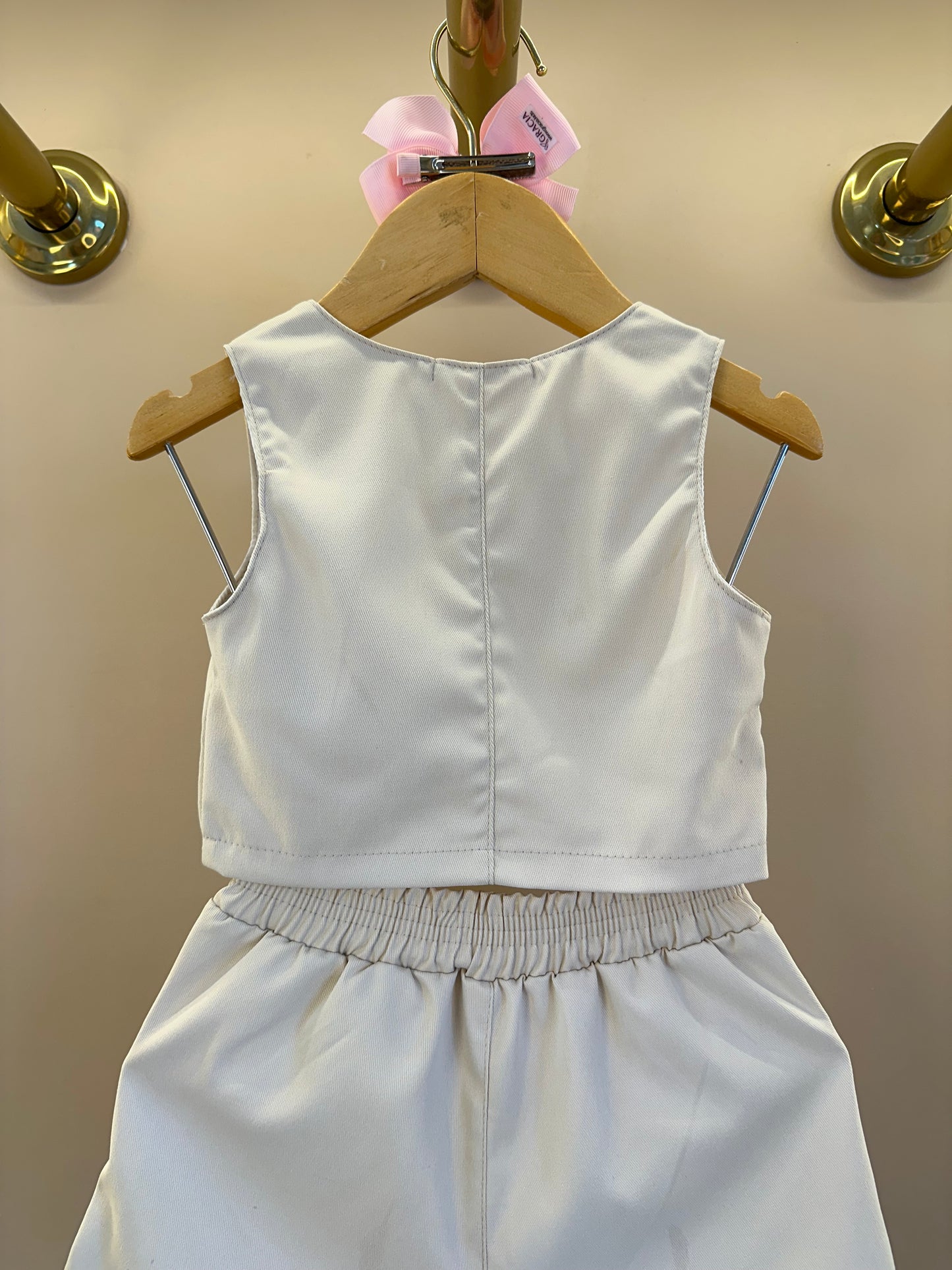 Conjunto Infantil Colete Corações Rosa  e Saia de Pregas  - Gabriela Aquarela
