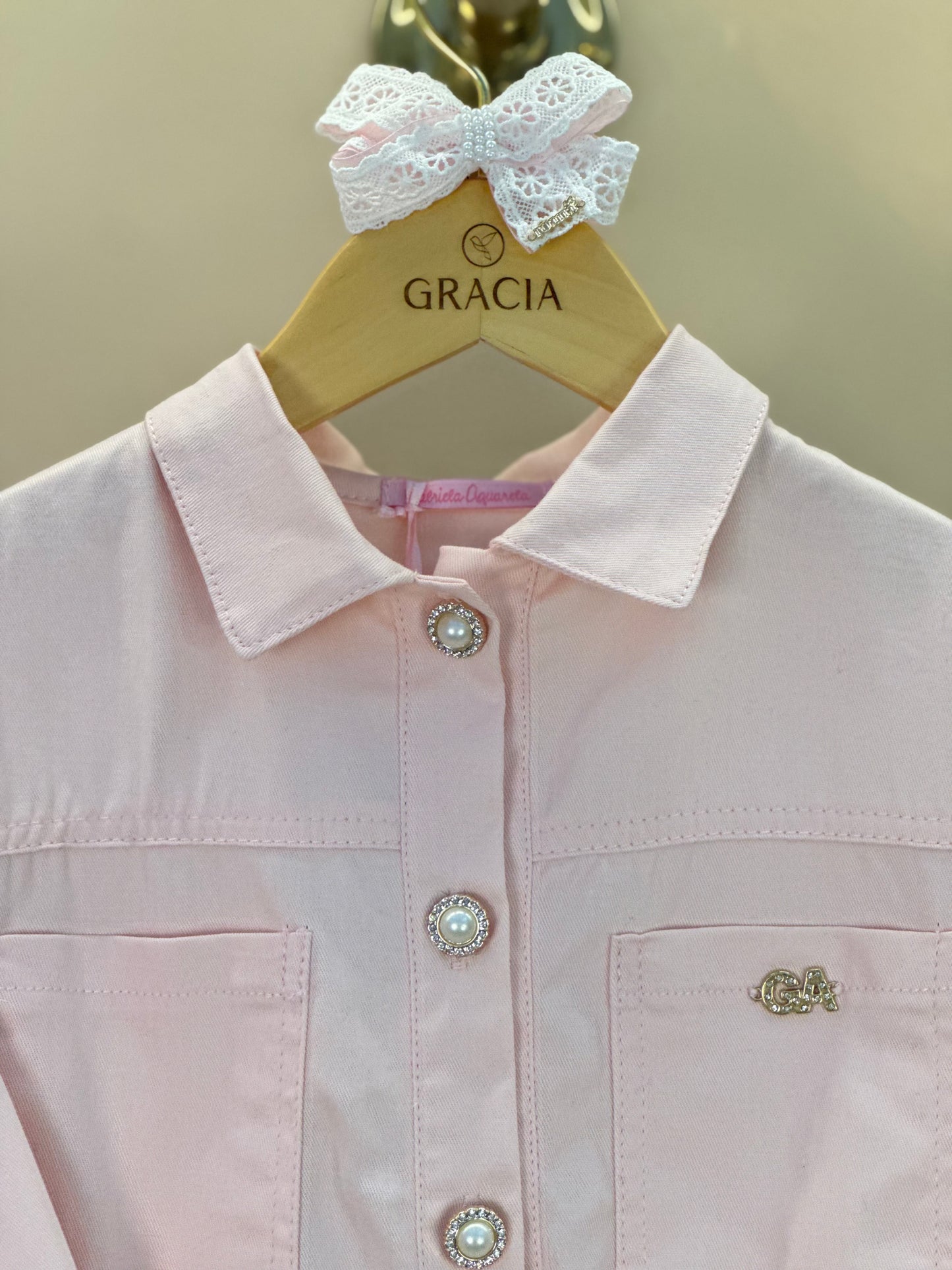 Conjunto Infantil Jaqueta Bomber e Calça Jogger Sarja Rosa - Gabriela Aquarela