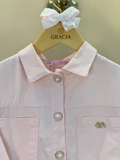 Conjunto Infantil Jaqueta Bomber e Calça Jogger Sarja Rosa - Gabriela Aquarela