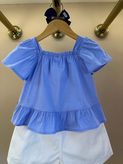 Conjunto Infantil Bata Ombro à Ombro Bordado Floral e Shorts Cós Elástico - Momi