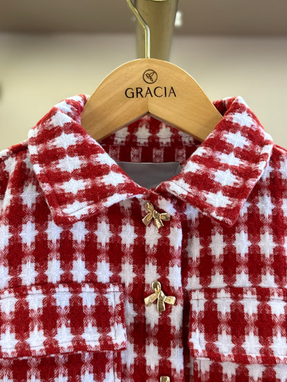 Casaco Infantil Conceito Tweed Xadrez Vermelho - Animê