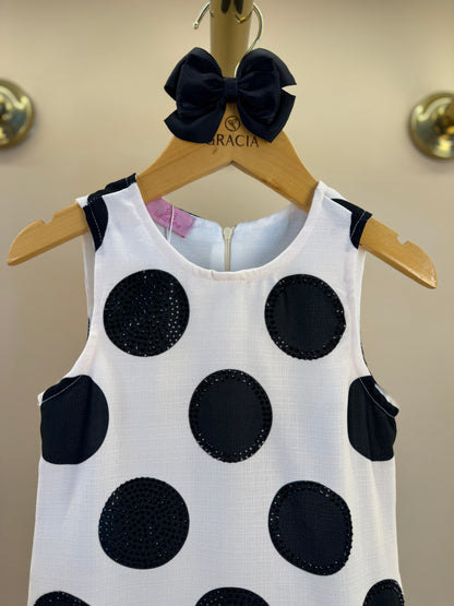 Vestido Infantil Trapézio Babado Bolinha Branco - Luluzinha