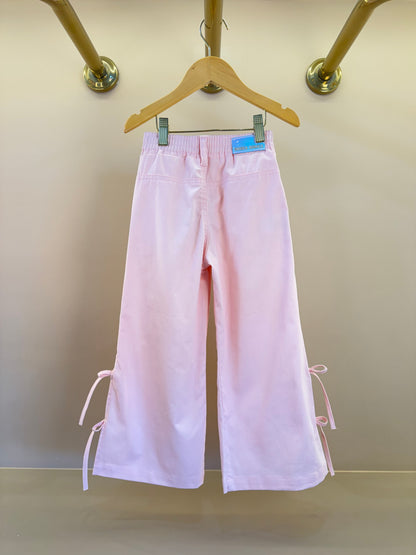 Calça Infantil Wide Sarja Rosa Lacinhos Laterais - Gabriela Aquarela