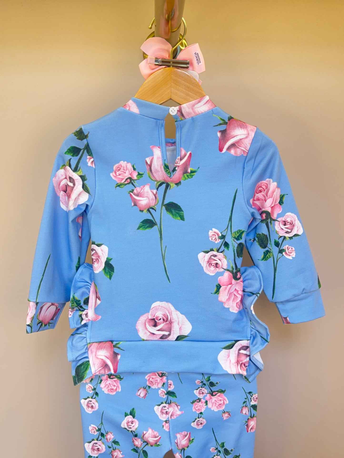 Conjunto Infantil Moletinho Blusa Abertura Lateral e Strass e Calça Montaria Floral - Luluzinha
