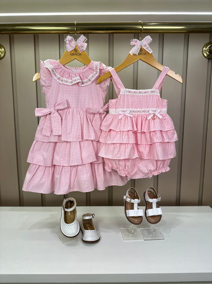 Pimpão Bebê Clássico Babadinhos Bordado Flores Rosa - Roana