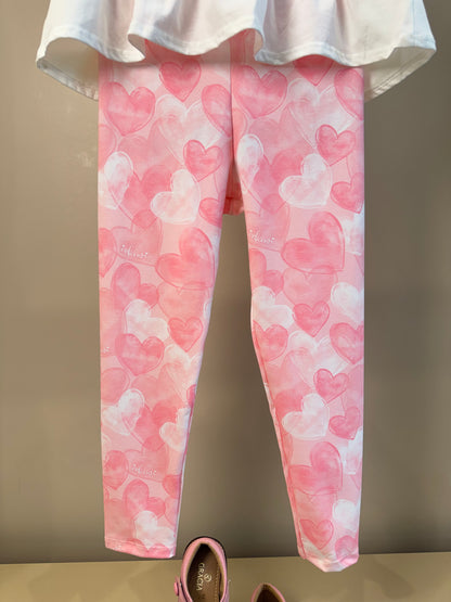 Conjunto Infantil Blusa Ursinha Com Laço e Calça Legging Corações - Infanti