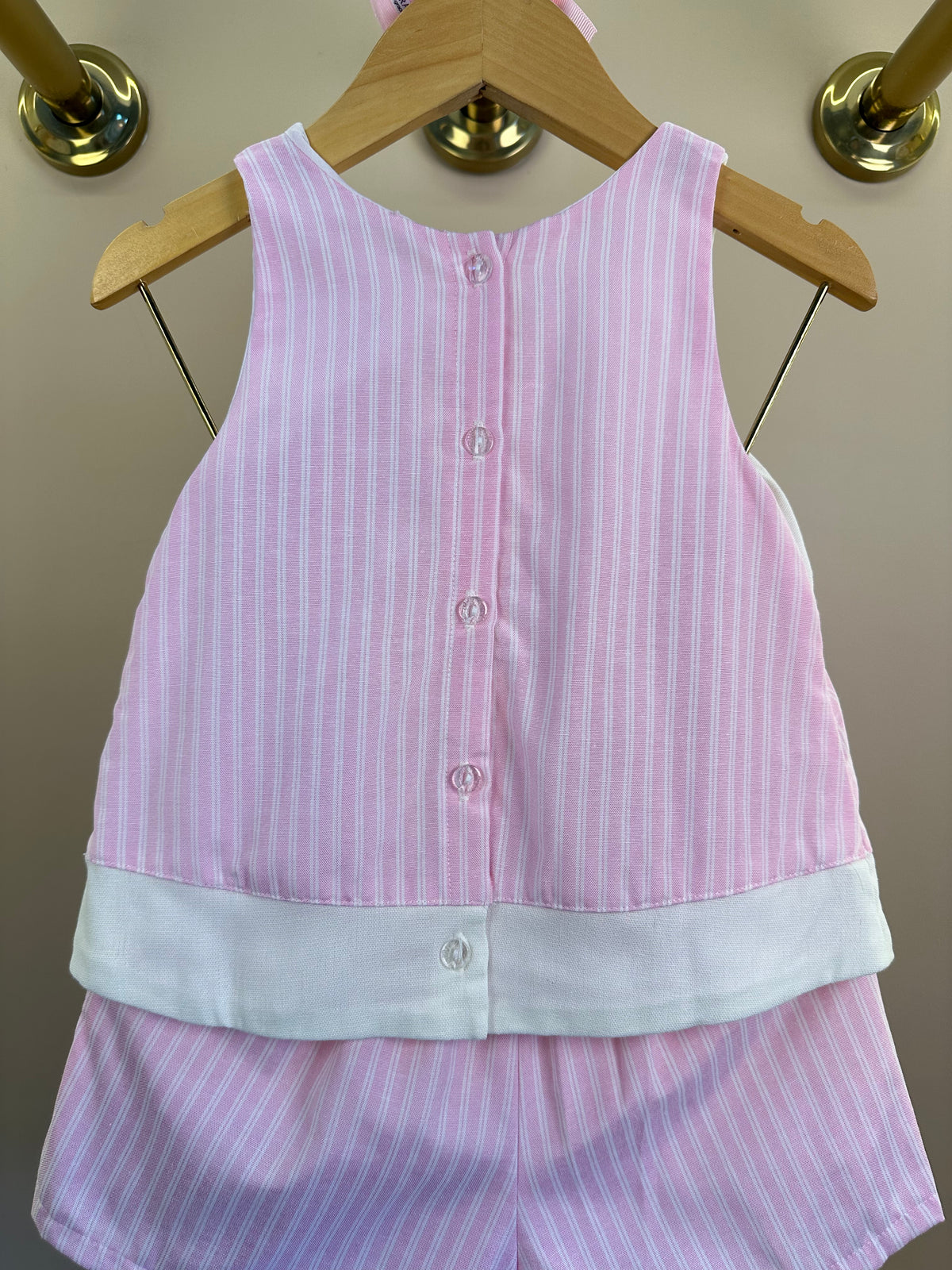 Conjunto Infantil Blusa Laço Pérolas e Shorts Saia Rosa Listrado - Petit Cherie