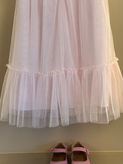 Vestido Infantil Trapézio Tule Bordado Delicado Busto Rosa - Petit Cherie
