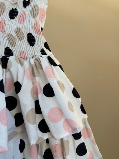 Vestido Infantil Algodão Com Babados e Poá Colorido