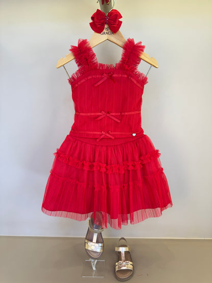 Conjunto Infantil Blusa Lacinhos e Saia-short Tule Babado