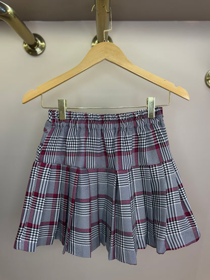 Saia-shorts Teen Pregas Alfaiataria Xadrez Coração Strass - Two In