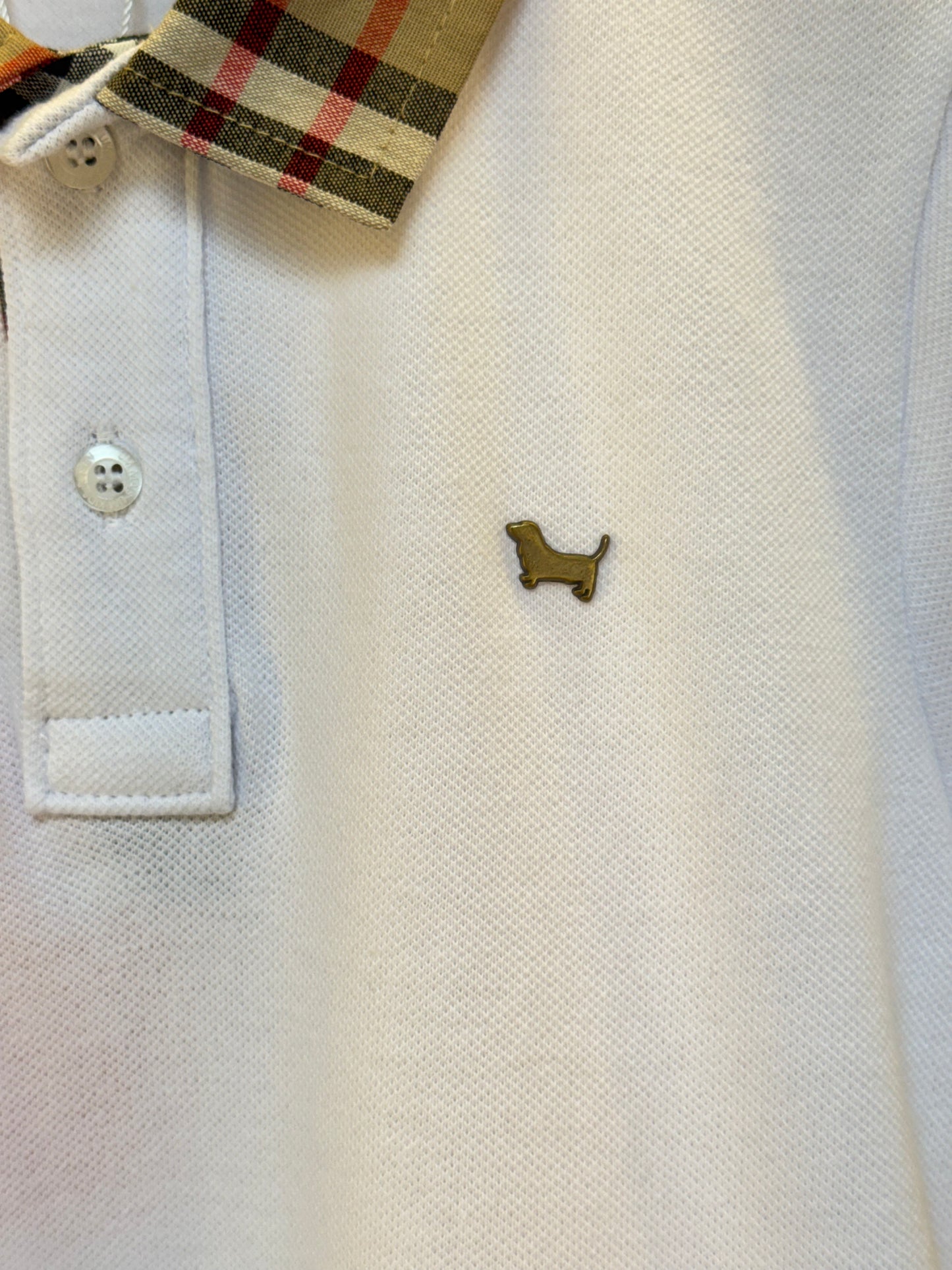 Polo Infantil Piquet Gola Tricoline Xadrez Branca - Um Mais Um