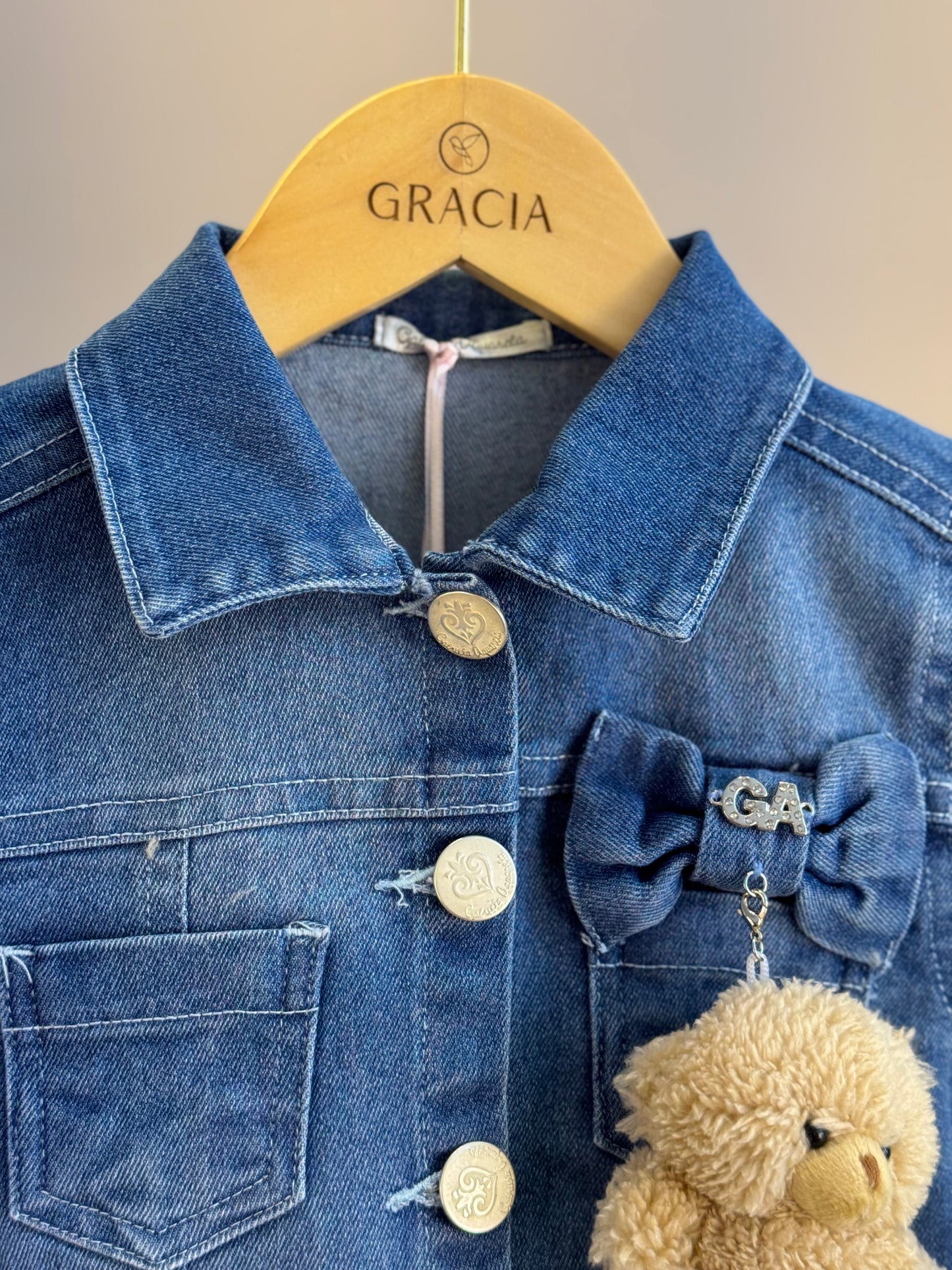 Conjunto Infantil Jaqueta Jeans Ursinho e Calça Jogger Jeans - Gabriela Aquarela