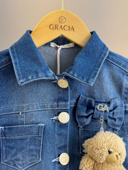 Conjunto Infantil Jaqueta Jeans Ursinho e Calça Jogger Jeans - Gabriela Aquarela