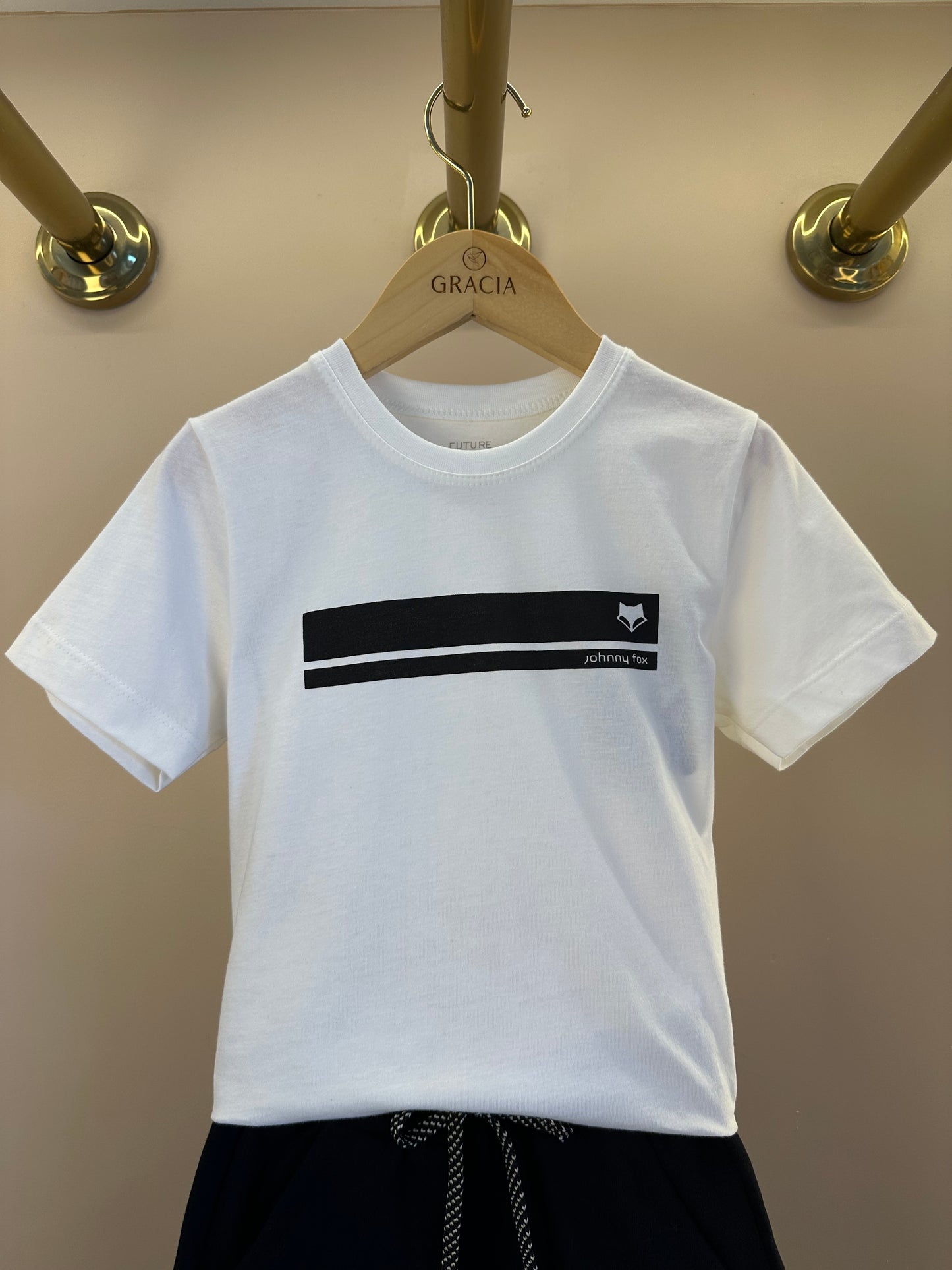 Conjunto Infantil Camiseta Listrada Preta e Bermuda Total Black - Little Johnny