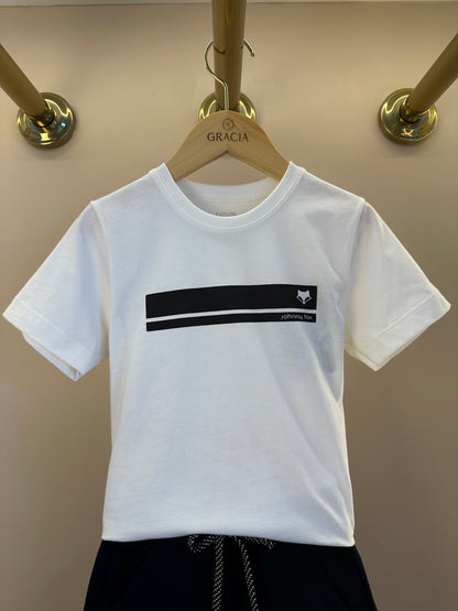 Conjunto Infantil Camiseta Listrada Preta e Bermuda Total Black - Little Johnny
