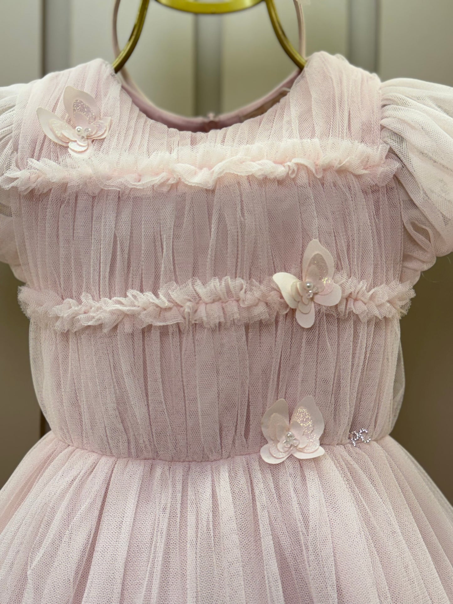 Vestido Infantil Festa Tule Rosa Borboletas 3D - Petit Cherie