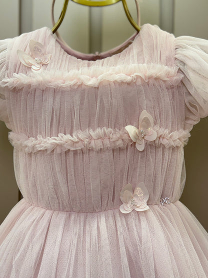 Vestido Infantil Festa Tule Rosa Borboletas 3D - Petit Cherie